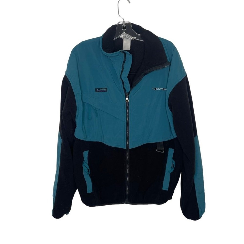 Columbia Titanium Fleece Jacket Mens Large Teal Black Colorblock Full Zip